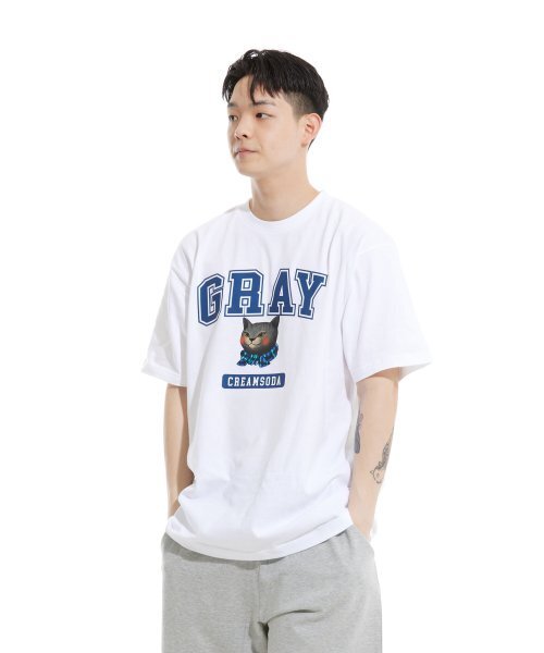 CREAM SODA LAB(クリームソーダラボ)の「グレー ロゴ 半袖Tシャツ ホワイト ブルー(Tシャツ/カットソー・メンズ・その他・LARGE/MEDIUM/X-LARGE/XX-LARGE)」の2枚目の写真