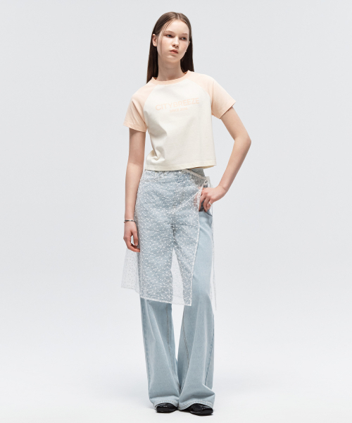 CITYBREEZE(シティブリーズ)の「シティラグラン配色クロップ半袖Tシャツ_CREAM(Tシャツ/カットソー・レディース・アイボリー・SMALL/MEDIUM)」の1枚目の写真