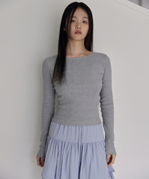 Ribbed Boat-neck Slim T-Shirts (Melange Grey)