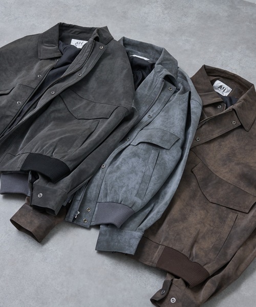 AH ABAHOUSE（エーエイチアバハウス）の「CROPPED NEO LEATHER A-2 JACKET / クロップドネオレザーA-2ジャケット（ブルゾン・メンズ・グレー/ブラウン/ブラック・46/48）」の16枚目の写真