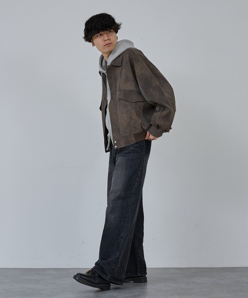 AH ABAHOUSE（エーエイチアバハウス）の「CROPPED NEO LEATHER A-2 JACKET / クロップドネオレザーA-2ジャケット（ブルゾン・メンズ・グレー/ブラウン/ブラック・46/48）」の19枚目の写真