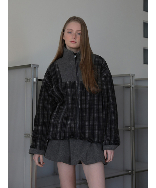 フラッフィーリバーシブルフリースジップアップ_グレー