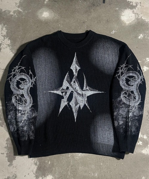 A'GEM/9 × .kom 『A'GEM/9/エージェムナイン』畦編みプリントニット A