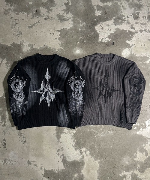 A'GEM/9 × .kom 『A'GEM/9/エージェムナイン』畦編みプリントニット A