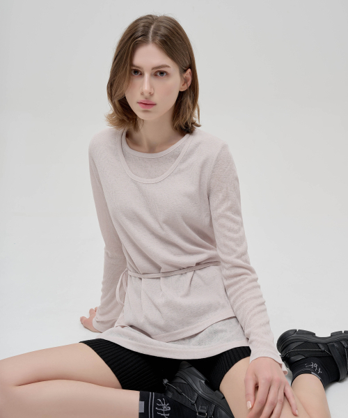 HYEYEONG KIM(ヘヨン キム)の「ダブルレイヤードサイドスリットトップ-ベージュ(Tシャツ/カットソー・レディース・その他・SMALL/MEDIUM/LARGE)」の4枚目の写真