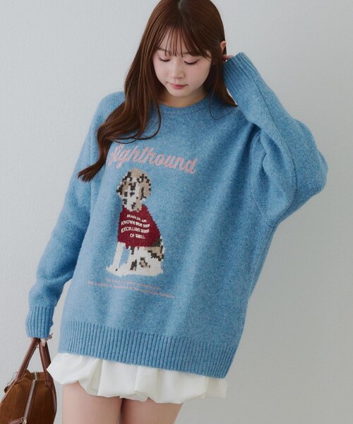 Another Branch olive des olive(アナザーブランチオリーブデオリーブ)の「Dogニットプルオーバー(ニット/セーター・レディース・ボルドー/アイボリー/ブルー・FREE)」の1枚目の写真