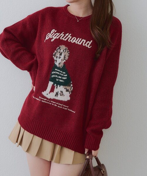 Another Branch olive des olive(アナザーブランチオリーブデオリーブ)の「Dogニットプルオーバー(ニット/セーター・レディース・ボルドー/アイボリー/ブルー・FREE)」の3枚目の写真