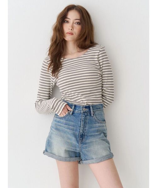 EVRIS（エヴリス）の「ヴィンテージライクカラーショートデニムパンツ【セットアップ着用可能】（デニムパンツ・レディース・インディゴブルー/グレー/ブルー・SMALL/MEDIUM）」の16枚目の写真