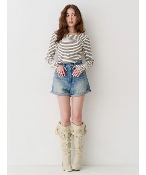 EVRIS（エヴリス）の「ヴィンテージライクカラーショートデニムパンツ【セットアップ着用可能】（デニムパンツ・レディース・インディゴブルー/グレー/ブルー・SMALL/MEDIUM）」の18枚目の写真