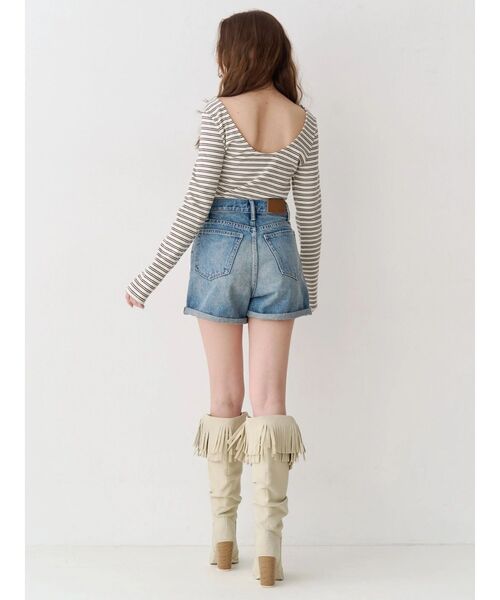 EVRIS（エヴリス）の「ヴィンテージライクカラーショートデニムパンツ【セットアップ着用可能】（デニムパンツ・レディース・インディゴブルー/グレー/ブルー・SMALL/MEDIUM）」の20枚目の写真