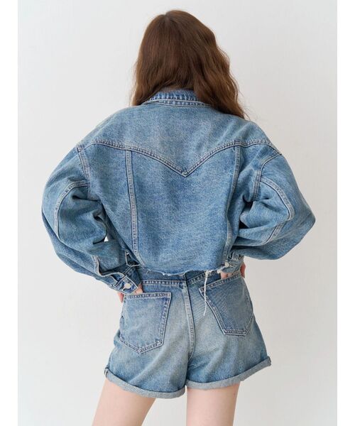 EVRIS（エヴリス）の「ヴィンテージライクカラーショートデニムパンツ【セットアップ着用可能】（デニムパンツ・レディース・インディゴブルー/グレー/ブルー・SMALL/MEDIUM）」の22枚目の写真