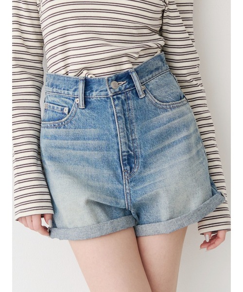 EVRIS（エヴリス）の「ヴィンテージライクカラーショートデニムパンツ【セットアップ着用可能】（デニムパンツ・レディース・インディゴブルー/グレー/ブルー・SMALL/MEDIUM）」の3枚目の写真