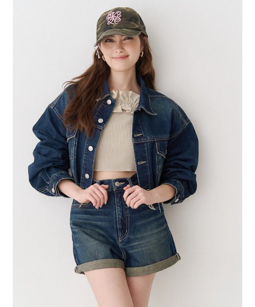 EVRIS（エヴリス）の「ヴィンテージライクカラーショートデニムパンツ【セットアップ着用可能】（デニムパンツ・レディース・インディゴブルー/グレー/ブルー・SMALL/MEDIUM）」の5枚目の写真