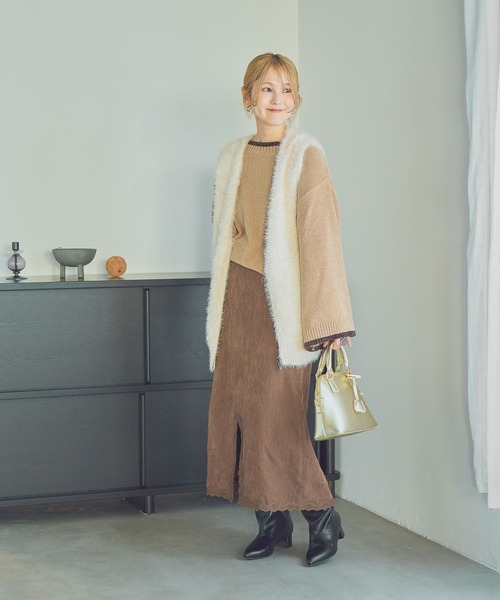 studio CLIP（スタディオクリップ）の「【CLIP BY STAFF/ちーばちゃん企画】7ゲージ配色モールニット（ニット/セーター・レディース・ダークブラウン/ネイビー/ベージュ・FREE）」の7枚目の写真