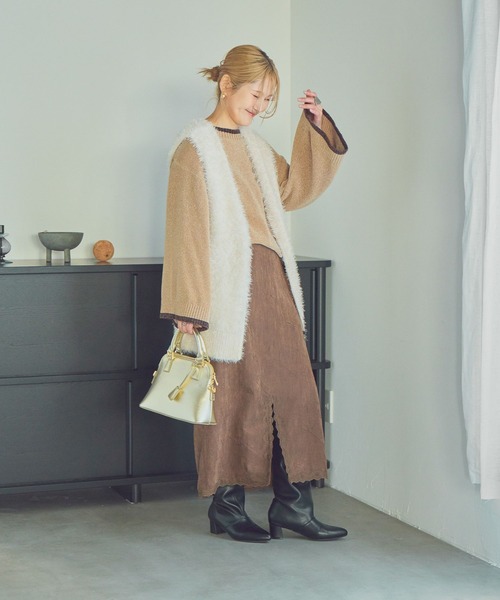 studio CLIP（スタディオクリップ）の「【CLIP BY STAFF/ちーばちゃん企画】7ゲージ配色モールニット（ニット/セーター・レディース・ダークブラウン/ネイビー/ベージュ・FREE）」の9枚目の写真