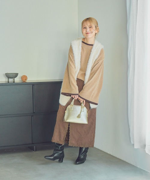 studio CLIP（スタディオクリップ）の「【CLIP BY STAFF/ちーばちゃん企画】7ゲージ配色モールニット（ニット/セーター・レディース・ダークブラウン/ネイビー/ベージュ・FREE）」の10枚目の写真