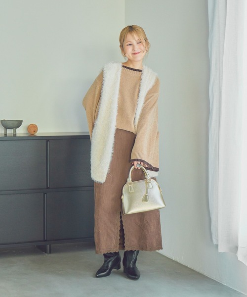 studio CLIP（スタディオクリップ）の「【CLIP BY STAFF/ちーばちゃん企画】7ゲージ配色モールニット（ニット/セーター・レディース・ダークブラウン/ネイビー/ベージュ・FREE）」の12枚目の写真