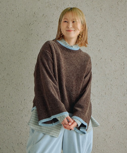 studio CLIP（スタディオクリップ）の「【CLIP BY STAFF/ちーばちゃん企画】7ゲージ配色モールニット（ニット/セーター・レディース・ダークブラウン/ネイビー/ベージュ・FREE）」の17枚目の写真