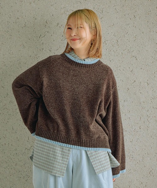 studio CLIP（スタディオクリップ）の「【CLIP BY STAFF/ちーばちゃん企画】7ゲージ配色モールニット（ニット/セーター・レディース・ダークブラウン/ネイビー/ベージュ・FREE）」の19枚目の写真