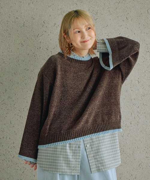 studio CLIP（スタディオクリップ）の「【CLIP BY STAFF/ちーばちゃん企画】7ゲージ配色モールニット（ニット/セーター・レディース・ダークブラウン/ネイビー/ベージュ・FREE）」の20枚目の写真