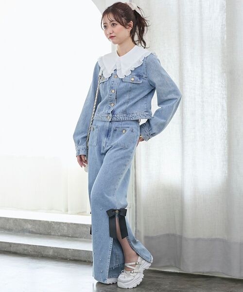 MAJESTIC LEGON（マジェスティックレゴン）の「サイドリボンビジューデニムパンツ（デニムパンツ・レディース・ブラック/サックスブルー・SMALL/MEDIUM）」の7枚目の写真