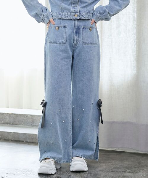 MAJESTIC LEGON（マジェスティックレゴン）の「サイドリボンビジューデニムパンツ（デニムパンツ・レディース・ブラック/サックスブルー・SMALL/MEDIUM）」の9枚目の写真