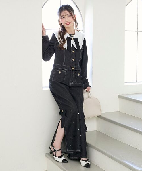 MAJESTIC LEGON（マジェスティックレゴン）の「サイドリボンビジューデニムパンツ（デニムパンツ・レディース・ブラック/サックスブルー・SMALL/MEDIUM）」の14枚目の写真