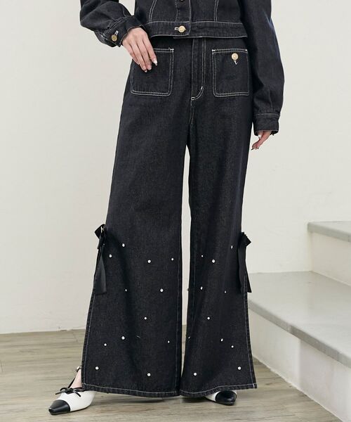 MAJESTIC LEGON（マジェスティックレゴン）の「サイドリボンビジューデニムパンツ（デニムパンツ・レディース・ブラック/サックスブルー・SMALL/MEDIUM）」の17枚目の写真