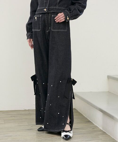 MAJESTIC LEGON（マジェスティックレゴン）の「サイドリボンビジューデニムパンツ（デニムパンツ・レディース・ブラック/サックスブルー・SMALL/MEDIUM）」の18枚目の写真