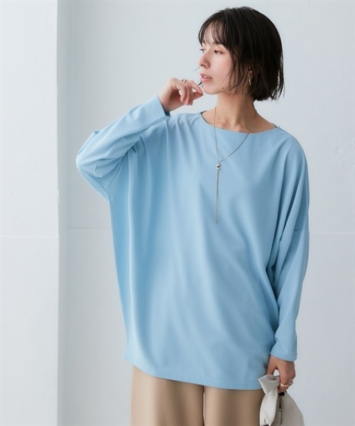 nissen（ニッセン）の「アウトラストソフトタッチカットジョーゼットオーバーサイズチュニック（温度調整・吸汗速乾・UVカット）＜大きいサイズ有＞（Tシャツ/カットソー・レディース・グレイッシュブルー/グレイッシュベージュ/ネイビー・3L/LL/L/M/S）」の8枚目の写真