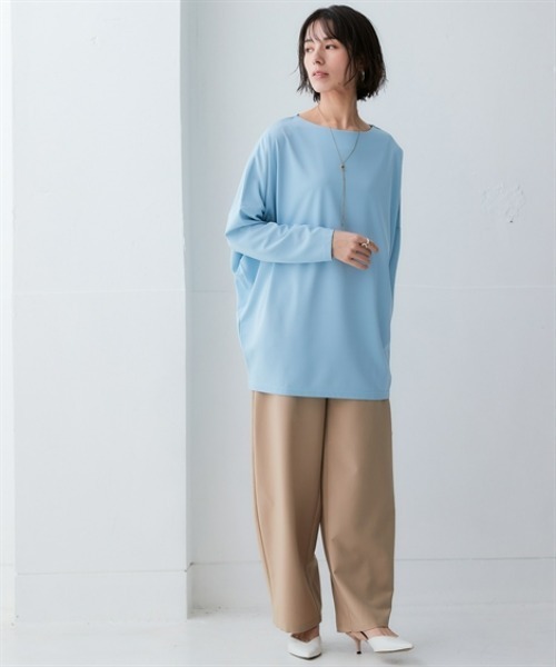 nissen（ニッセン）の「アウトラストソフトタッチカットジョーゼットオーバーサイズチュニック（温度調整・吸汗速乾・UVカット）＜大きいサイズ有＞（Tシャツ/カットソー・レディース・グレイッシュブルー/グレイッシュベージュ/ネイビー・3L/LL/L/M/S）」の9枚目の写真