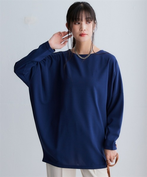 nissen（ニッセン）の「アウトラストソフトタッチカットジョーゼットオーバーサイズチュニック（温度調整・吸汗速乾・UVカット）＜大きいサイズ有＞（Tシャツ/カットソー・レディース・グレイッシュブルー/グレイッシュベージュ/ネイビー・3L/LL/L/M/S）」の12枚目の写真