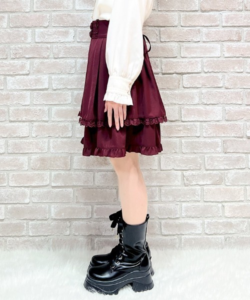 axes femme POETIQUE（アクシーズファムポエティック）の「バックレースアップミドルＳＫ（スカート・レディース・ブラック/ブラウン/ワイン・MEDIUM）」の5枚目の写真