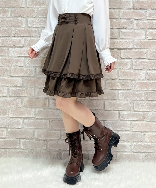 axes femme POETIQUE（アクシーズファムポエティック）の「バックレースアップミドルＳＫ（スカート・レディース・ブラック/ブラウン/ワイン・MEDIUM）」の10枚目の写真