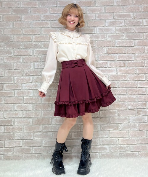 axes femme POETIQUE（アクシーズファムポエティック）の「バックレースアップミドルＳＫ（スカート・レディース・ブラック/ブラウン/ワイン・MEDIUM）」の4枚目の写真