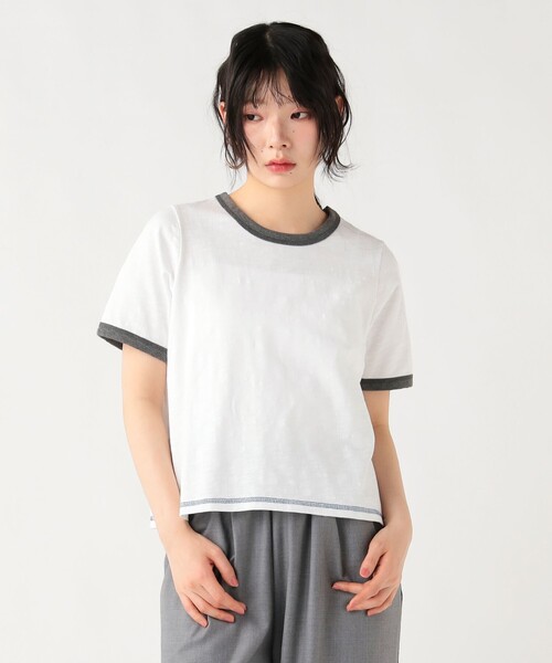 BEAMS HEART（ビームスハート）の「杢 クルーネック リンガーTシャツ（Tシャツ/カットソー・レディース・オフホワイト/ブルー/チャコールグレー・FREE）」の2枚目の写真