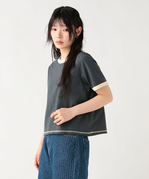 BEAMS HEART（ビームスハート）の「杢 クルーネック リンガーTシャツ（Tシャツ/カットソー・レディース・オフホワイト/ブルー/チャコールグレー・FREE）」の3枚目の写真