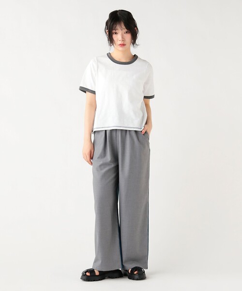 BEAMS HEART（ビームスハート）の「杢 クルーネック リンガーTシャツ（Tシャツ/カットソー・レディース・オフホワイト/ブルー/チャコールグレー・FREE）」の4枚目の写真