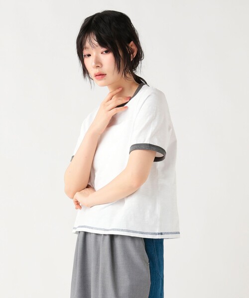 BEAMS HEART（ビームスハート）の「杢 クルーネック リンガーTシャツ（Tシャツ/カットソー・レディース・オフホワイト/ブルー/チャコールグレー・FREE）」の6枚目の写真