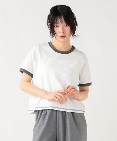 BEAMS HEART（ビームスハート）の「杢 クルーネック リンガーTシャツ（Tシャツ/カットソー・レディース・オフホワイト/ブルー/チャコールグレー・FREE）」の7枚目の写真