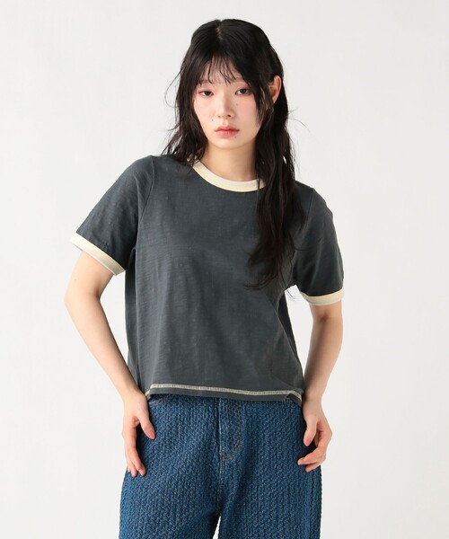 BEAMS HEART（ビームスハート）の「杢 クルーネック リンガーTシャツ（Tシャツ/カットソー・レディース・オフホワイト/ブルー/チャコールグレー・FREE）」の11枚目の写真