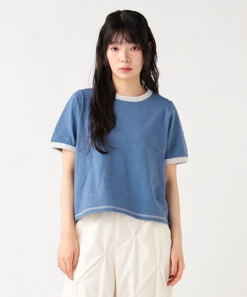 BEAMS HEART（ビームスハート）の「杢 クルーネック リンガーTシャツ（Tシャツ/カットソー・レディース・オフホワイト/ブルー/チャコールグレー・FREE）」の14枚目の写真