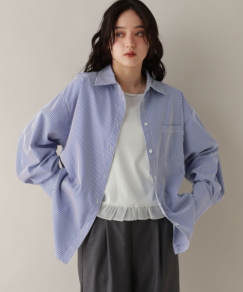 RAGEBLUE（レイジブルー）の「カラーストライプシャツ（シャツ/ブラウス・レディース・ネイビー/ピンク/グリーン・FREE）」の3枚目の写真