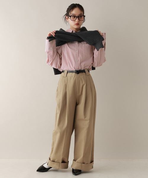 RAGEBLUE（レイジブルー）の「カラーストライプシャツ（シャツ/ブラウス・レディース・ネイビー/ピンク/グリーン・FREE）」の5枚目の写真