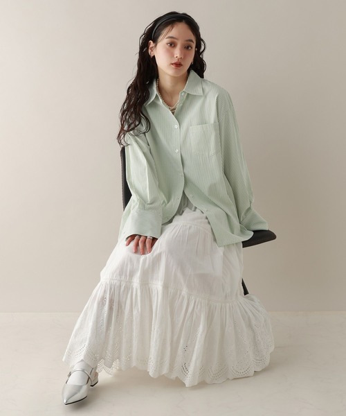 RAGEBLUE（レイジブルー）の「カラーストライプシャツ（シャツ/ブラウス・レディース・ネイビー/ピンク/グリーン・FREE）」の8枚目の写真