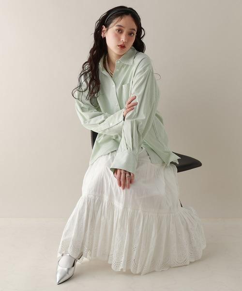 RAGEBLUE（レイジブルー）の「カラーストライプシャツ（シャツ/ブラウス・レディース・ネイビー/ピンク/グリーン・FREE）」の9枚目の写真