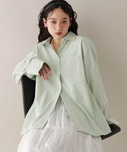 RAGEBLUE（レイジブルー）の「カラーストライプシャツ（シャツ/ブラウス・レディース・ネイビー/ピンク/グリーン・FREE）」の10枚目の写真