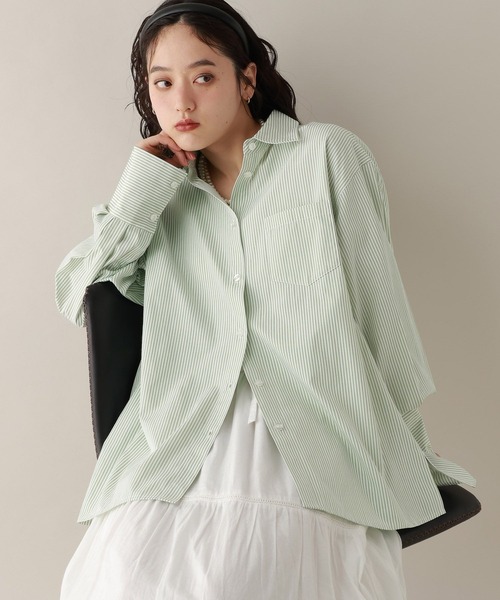 RAGEBLUE（レイジブルー）の「カラーストライプシャツ（シャツ/ブラウス・レディース・ネイビー/ピンク/グリーン・FREE）」の11枚目の写真