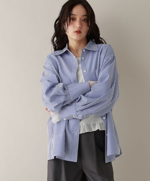 RAGEBLUE（レイジブルー）の「カラーストライプシャツ（シャツ/ブラウス・レディース・ネイビー/ピンク/グリーン・FREE）」の14枚目の写真