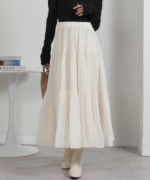 セール】消しプリーツ ティアードロングスカート（スカート）｜pumpkin